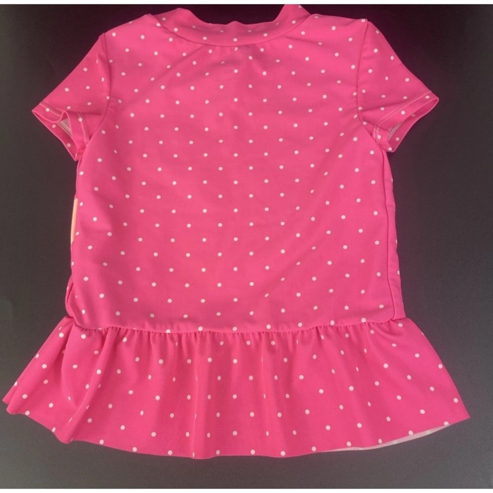 Carters Pink Polka Dot Flamingo Rash Guard Swim Top Ruffle Hem Size 4 5 - Picture 2 of 7